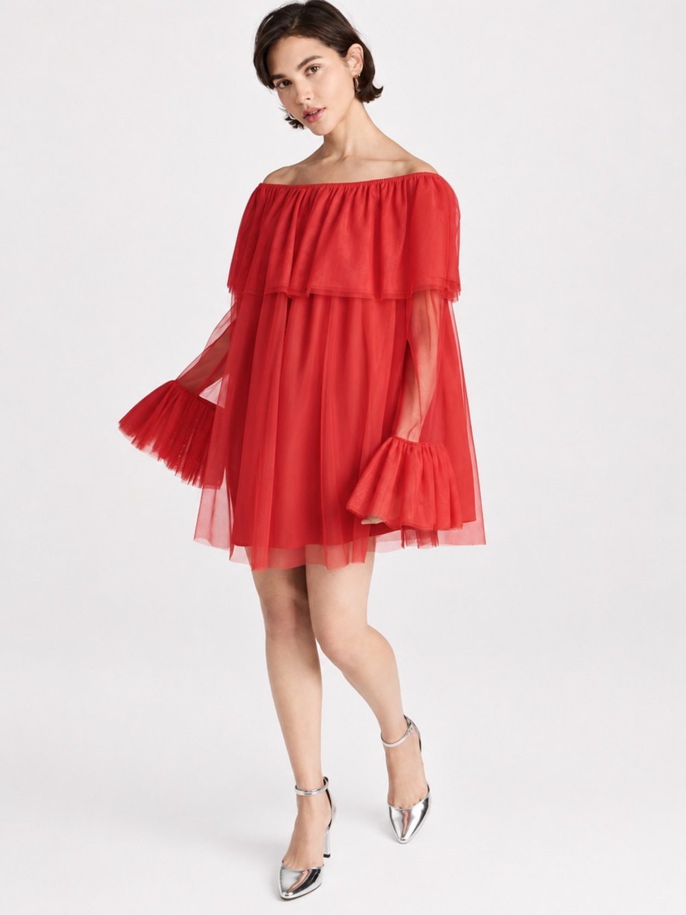 Caroline Constas Thelma Black Chiffon Off Shoulder Mini Dress Size XS